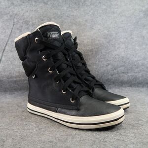 Keds Shoes Womens 8.5 Sneaker Boot Droplet Leather Lace Up Winter Faux Fur Black